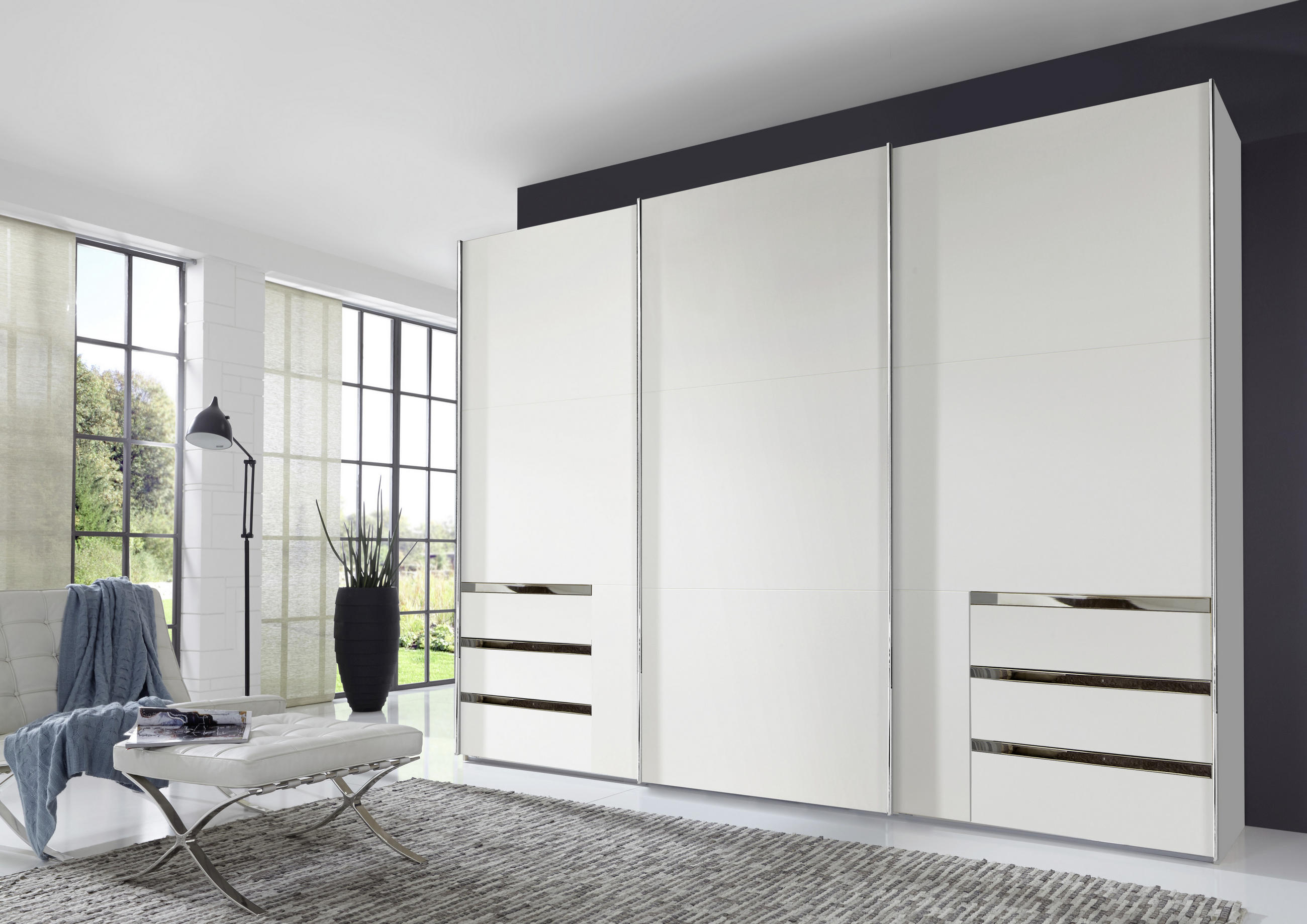 SCHWEBETÜRENSCHRANK in Weiss  - Chromfarben/Weiss, Modern, Holzwerkstoff/Metall (300/216/65cm) - MID.YOU