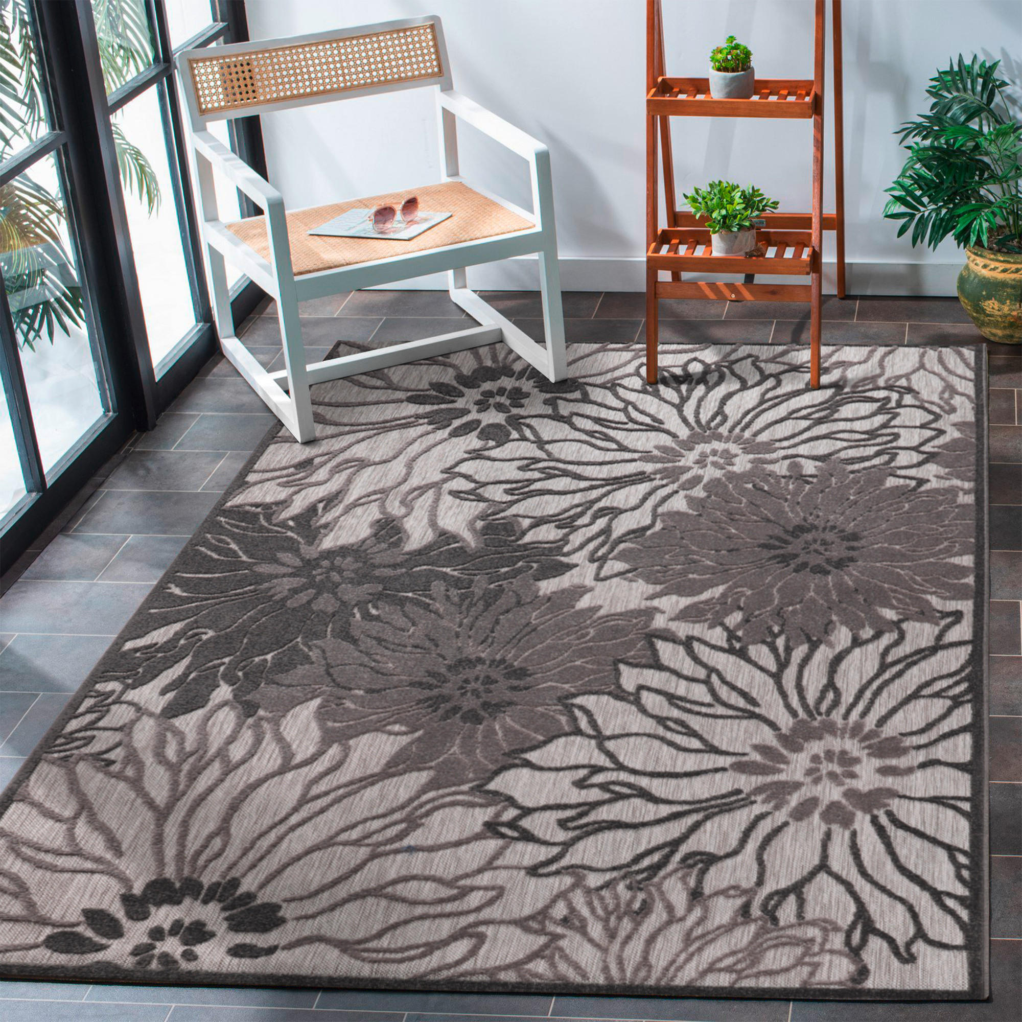 OUTDOORTEPPICH 80/150 cm Floral Grau, Hellgrau  - Hellgrau/Grau, LIFESTYLE, Kunststoff/Textil (80/150cm) - Novel