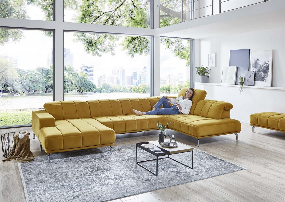 SJEDEĆA GARNITURA tekstil  curry žuta   - curry žuta/crna, Moderno, tekstil (383/98/212cm) - Beldomo Style