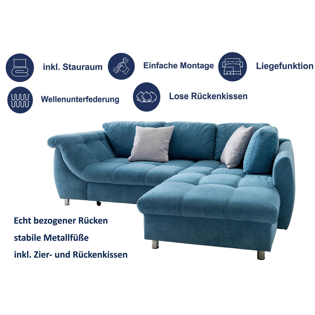 Thumbnail - Livetastic Eckschlafsofa, Dunkelgrau, Textil, Uni, 4-Sitzer, Füllung: Schaumstoff, 250x190 cm, Made in Europe, Liegefunk...