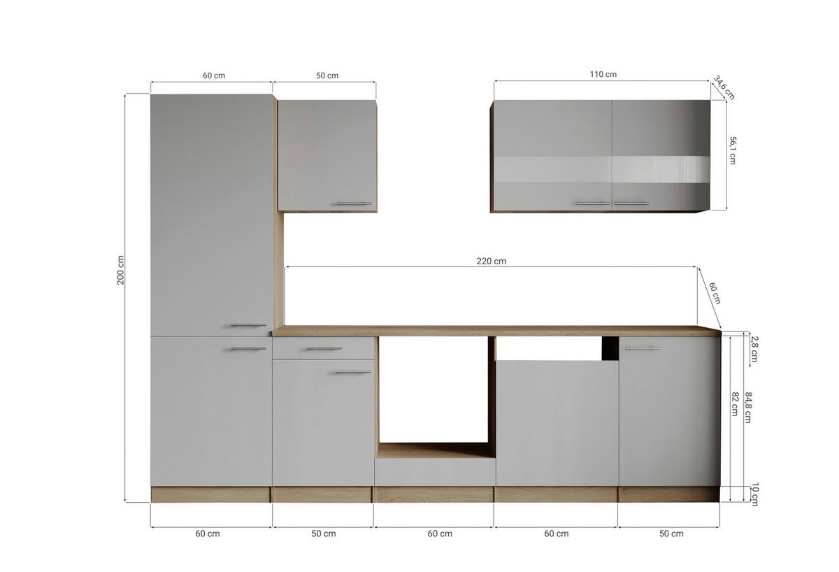 MODULKÖK UTAN VITVAROR 280 cm   i svart  - stålfärgad/svart, Basics, metall/trämaterial (280cm) - Respekta