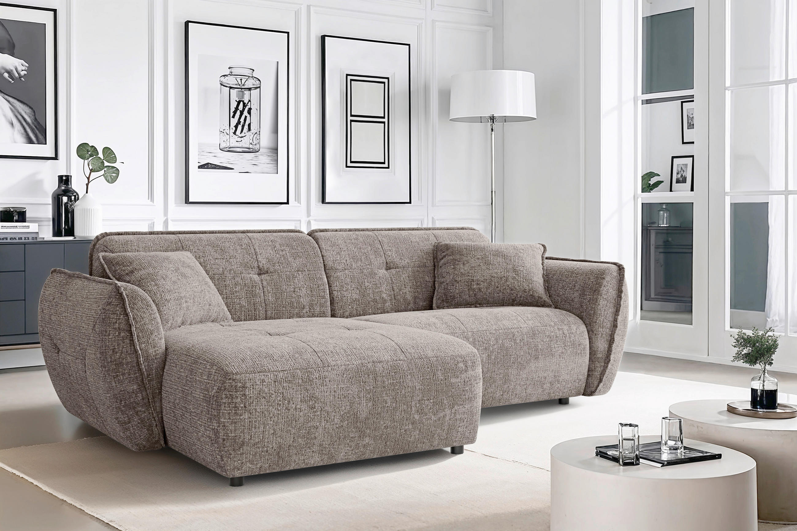 ECKSOFA Nelia Braun Chenille  - Schwarz/Braun, Design, Kunststoff/Textil (155/252cm) - P & B