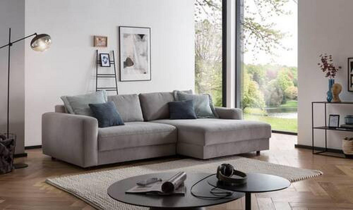 ECKSOFA in Cord Grau  - Schwarz/Grau, Modern, Textil (250/176cm) - Trendmanufaktur