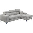 ECKSOFA Hellgrau Chenille  inkl. Zierkissen, Bettkasten, Rücken echt, Kopfteilverstellung, Sitztiefenverstellung  - Hellgrau/Schwarz, KONVENTIONELL, Kunststoff/Textil (268/172cm) - Carryhome