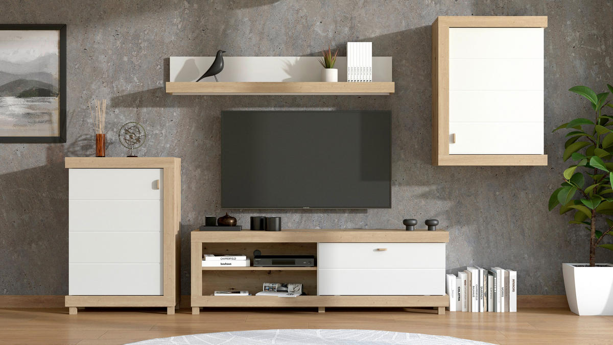 REGAL ZA DNEVNI BORAVAK bijela, hrast Artisan   - bijela/hrast Artisan, Moderno, drvni materijal/plastika (297/35/179,5cm)