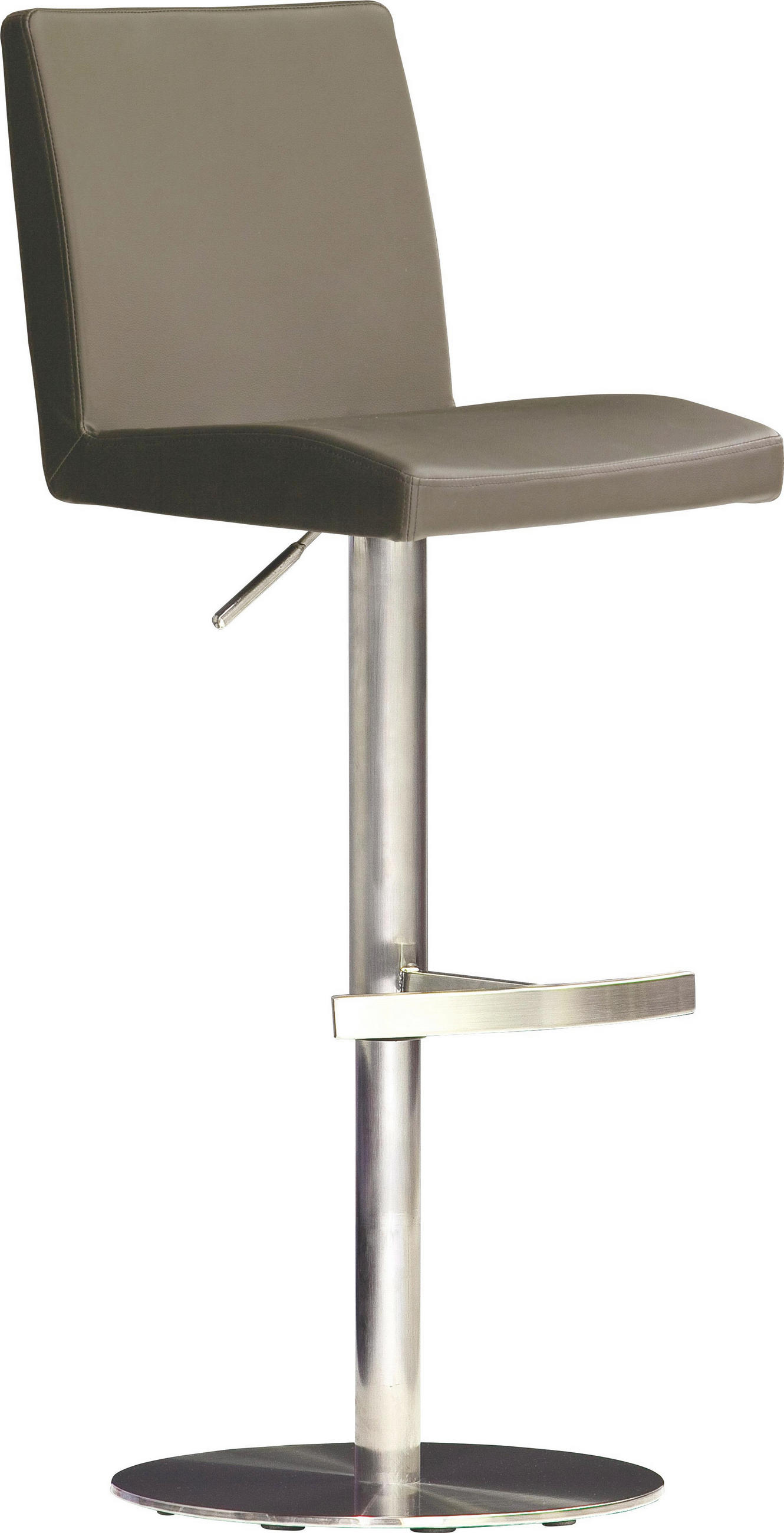 Barhocker in Metall, Leder Edelstahlfarben, Hellbraun