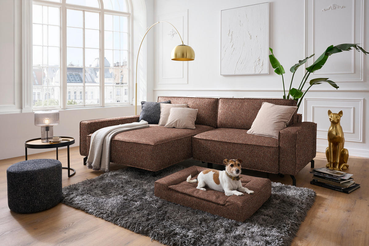 ECKSOFA  in Mikrofaser Terracotta  164/246 cm  - Terracotta/Schwarz, Design, Textil/Metall (164/246cm) - Sedda
