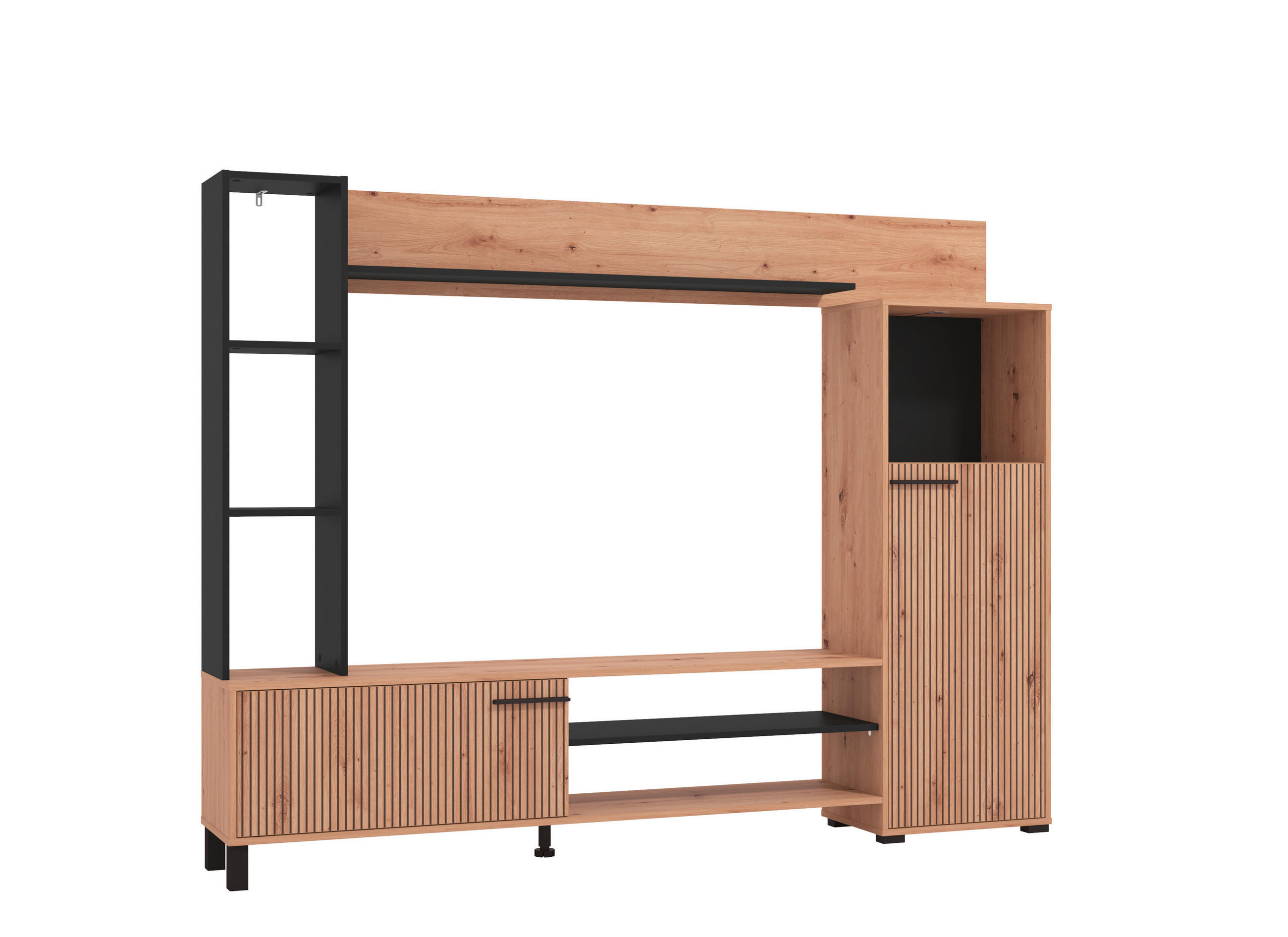 WOHNWAND  in Eiche Artisan  207,5/157,5/33 cm  - Schwarz/Eiche Artisan, KONVENTIONELL, Holzwerkstoff/Metall (207,5/157,5/33cm) - Carryhome