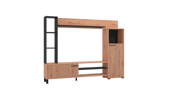 WOHNWAND in Eiche Artisan 207,5/157,5/33 cm - Schwarz/Eiche Artisan, KONVENTIONELL, Holzwerkstoff/Metall (207,5/157,5/33cm) - Carryhome