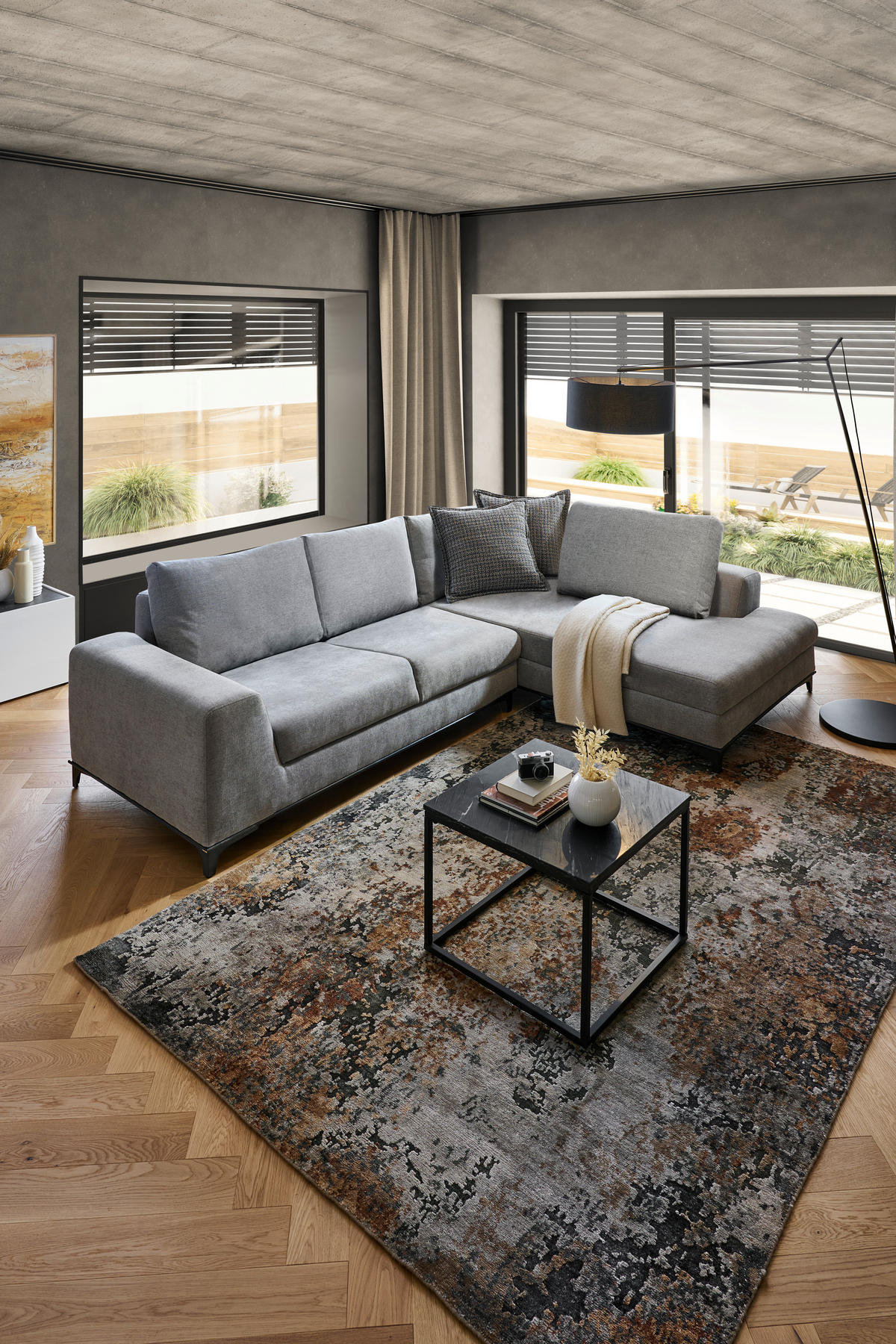 ECKSOFA in Webstoff Grau  - Schwarz/Grau, Design, Textil/Metall (314/211cm) - Stylife