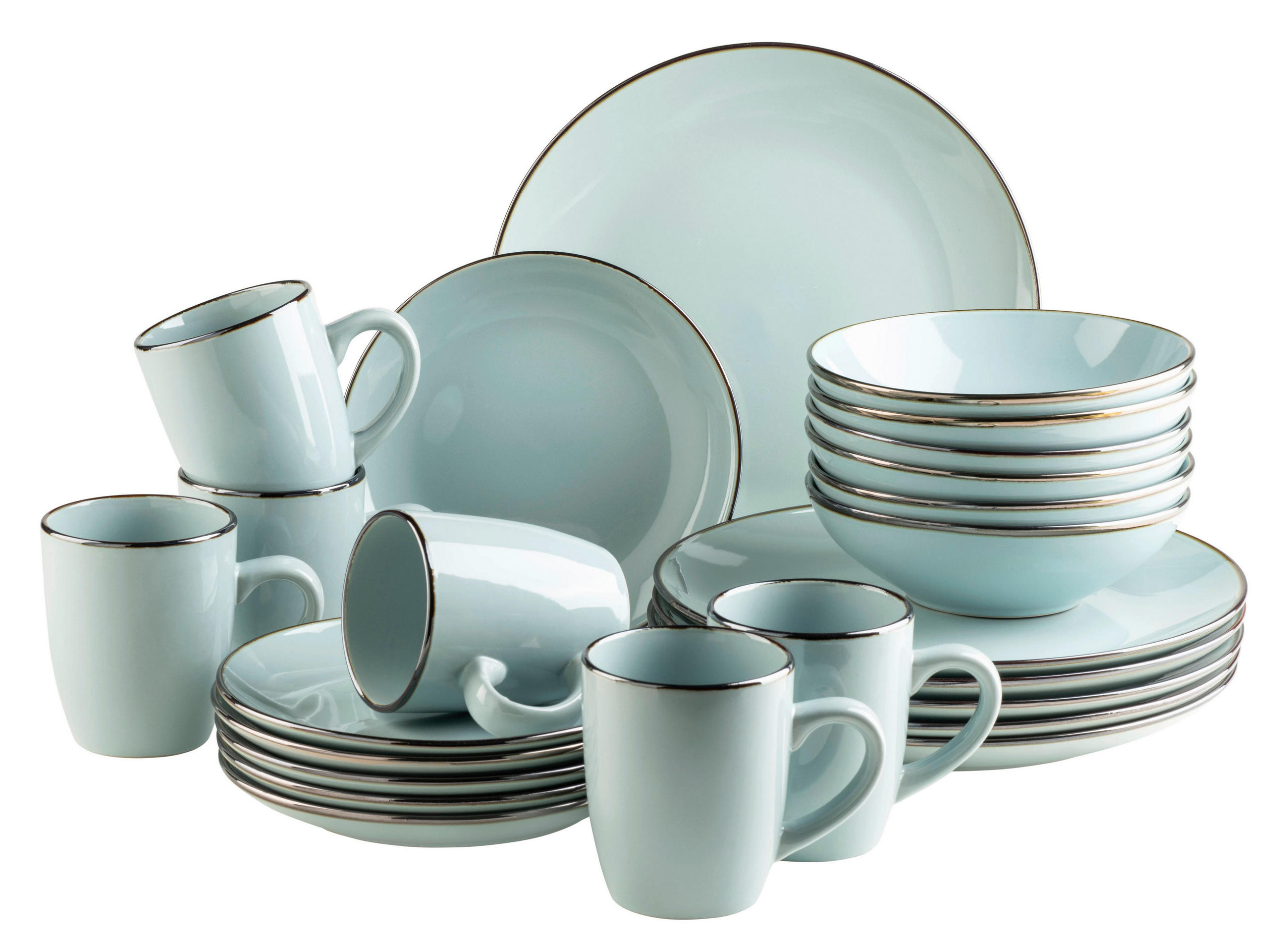 KOMPLETT SERVIS Metallic Rim 24 delar  - mintgrön, Basics, keramik - Mäser