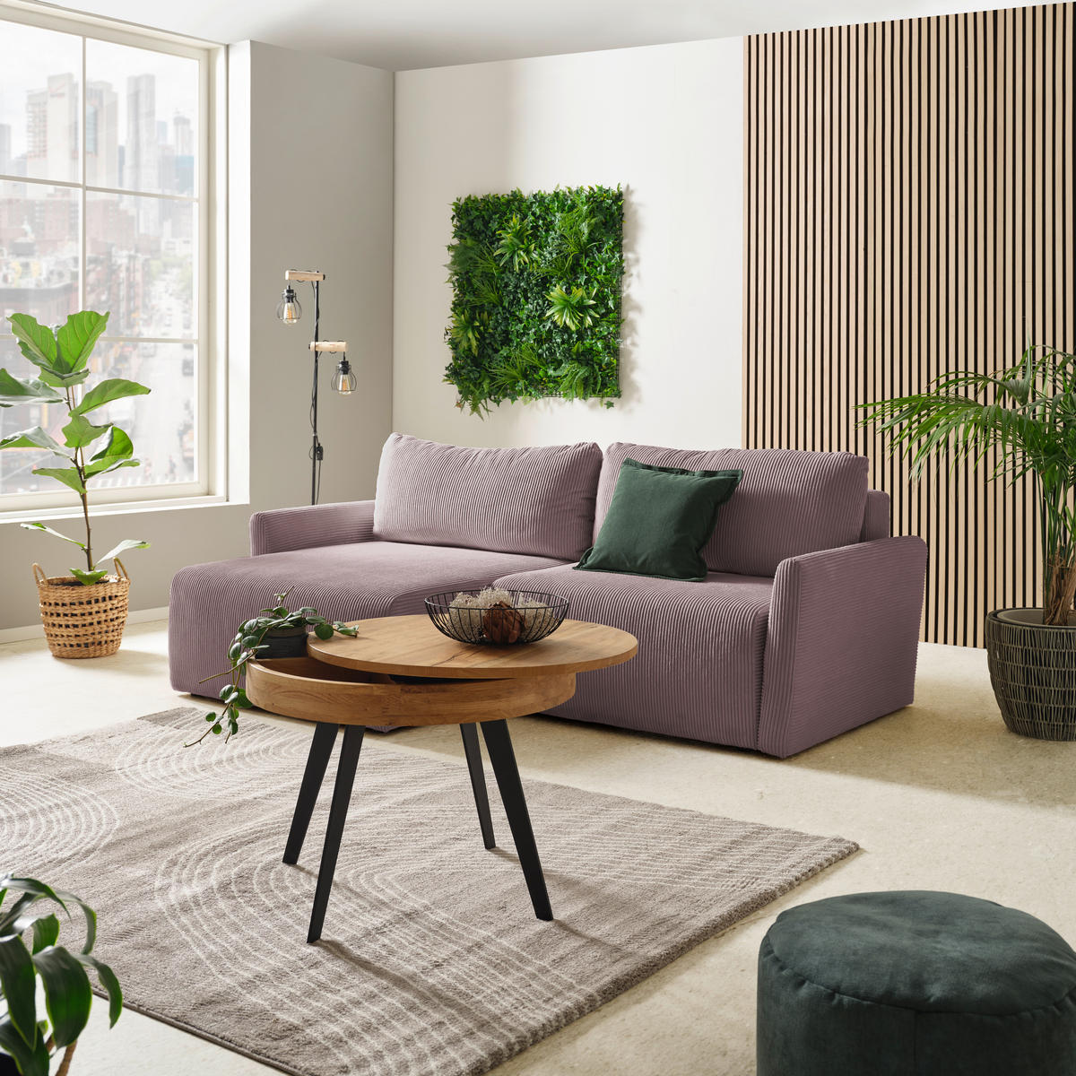 ECKSOFA in Cord Altrosa  - Schwarz/Altrosa, Konventionell, Kunststoff/Textil (228/146cm) - MID.YOU