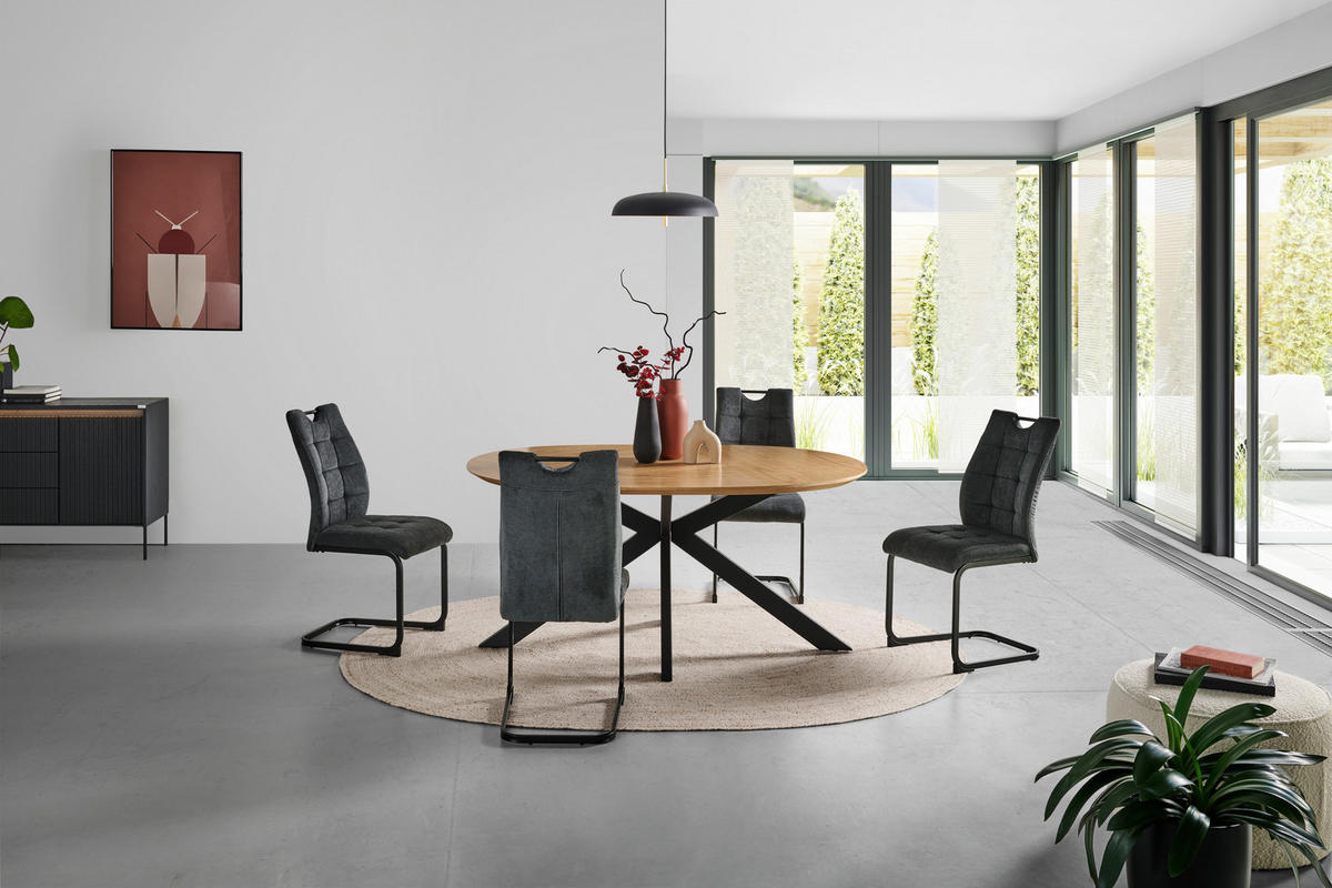 SCHWINGSTUHL  in Eisen Mikrofaser  - Anthrazit/Schwarz, LIFESTYLE, Textil/Metall (44/96/59cm) - MID.YOU