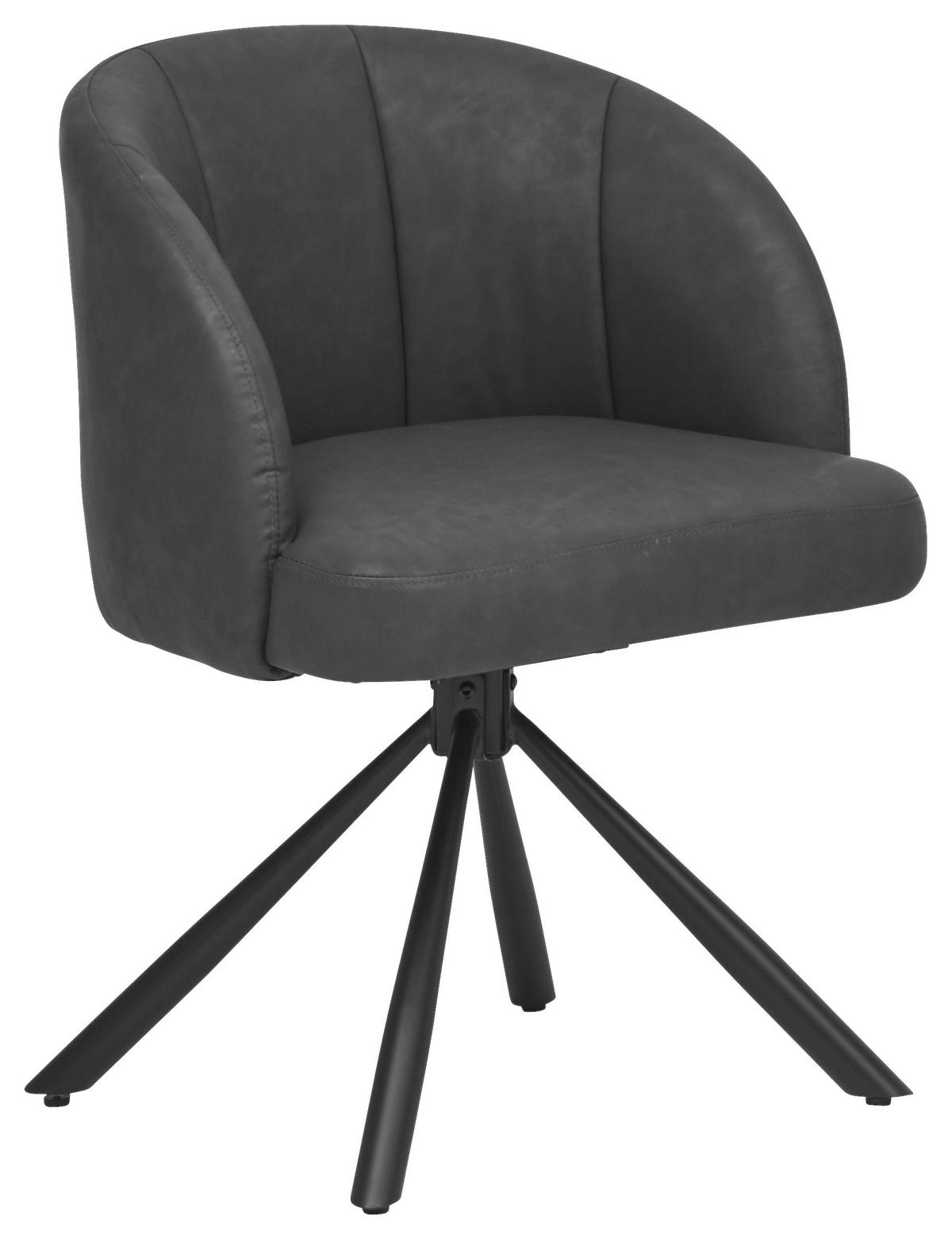 ŽIDLE S PODRUČKAMI, vzhled kůže, antracitová - černá/antracitová, Konvenční, kov/textil (60/81/58cm) - Carryhome