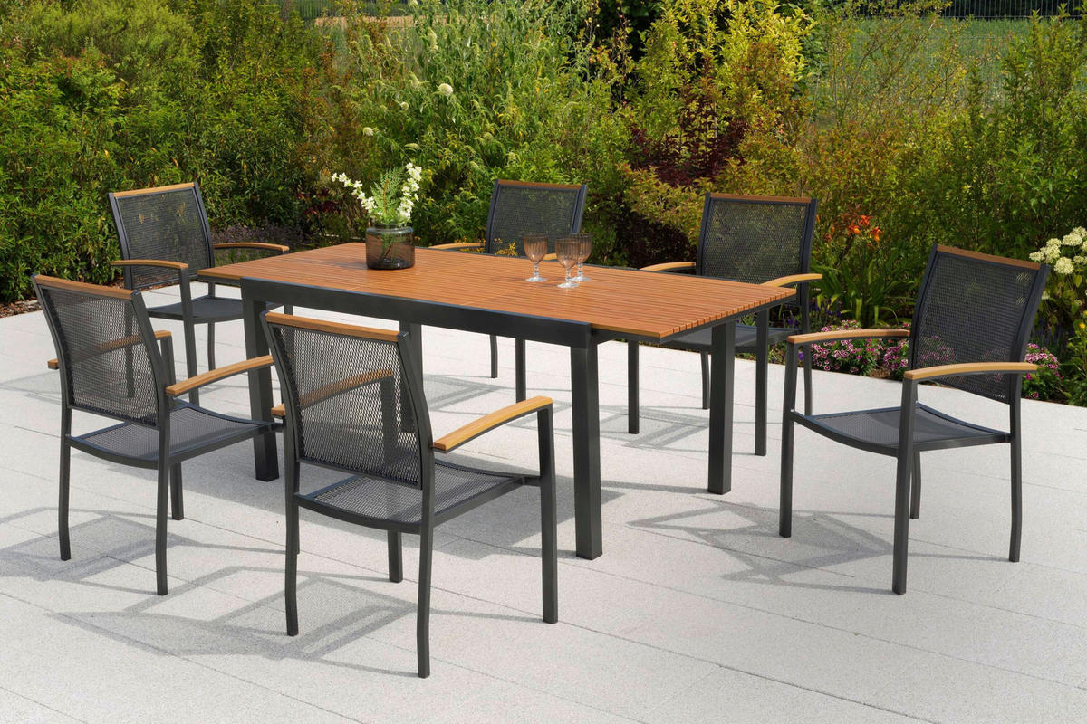 GARTENTISCHGRUPPE  - Graphitfarben/Naturfarben, KONVENTIONELL, Kunststoff/Metall - Gardenson