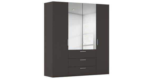 DREHTÜRENSCHRANK 201/235/61 cm,  in Graphitfarben, 4-türig  - Chromfarben/Edelstahlfarben, Basics, Glas/Holzwerkstoff (201/235/61cm) - Novel