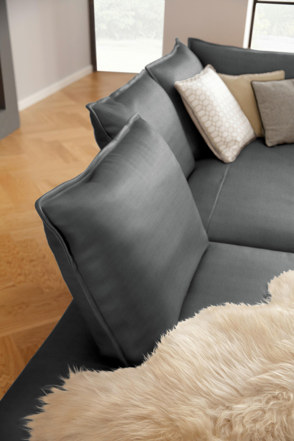 ECKSOFA in Echtleder Anthrazit  - Anthrazit/Schwarz, Design, Leder/Metall (272/340cm) - W.Schillig
