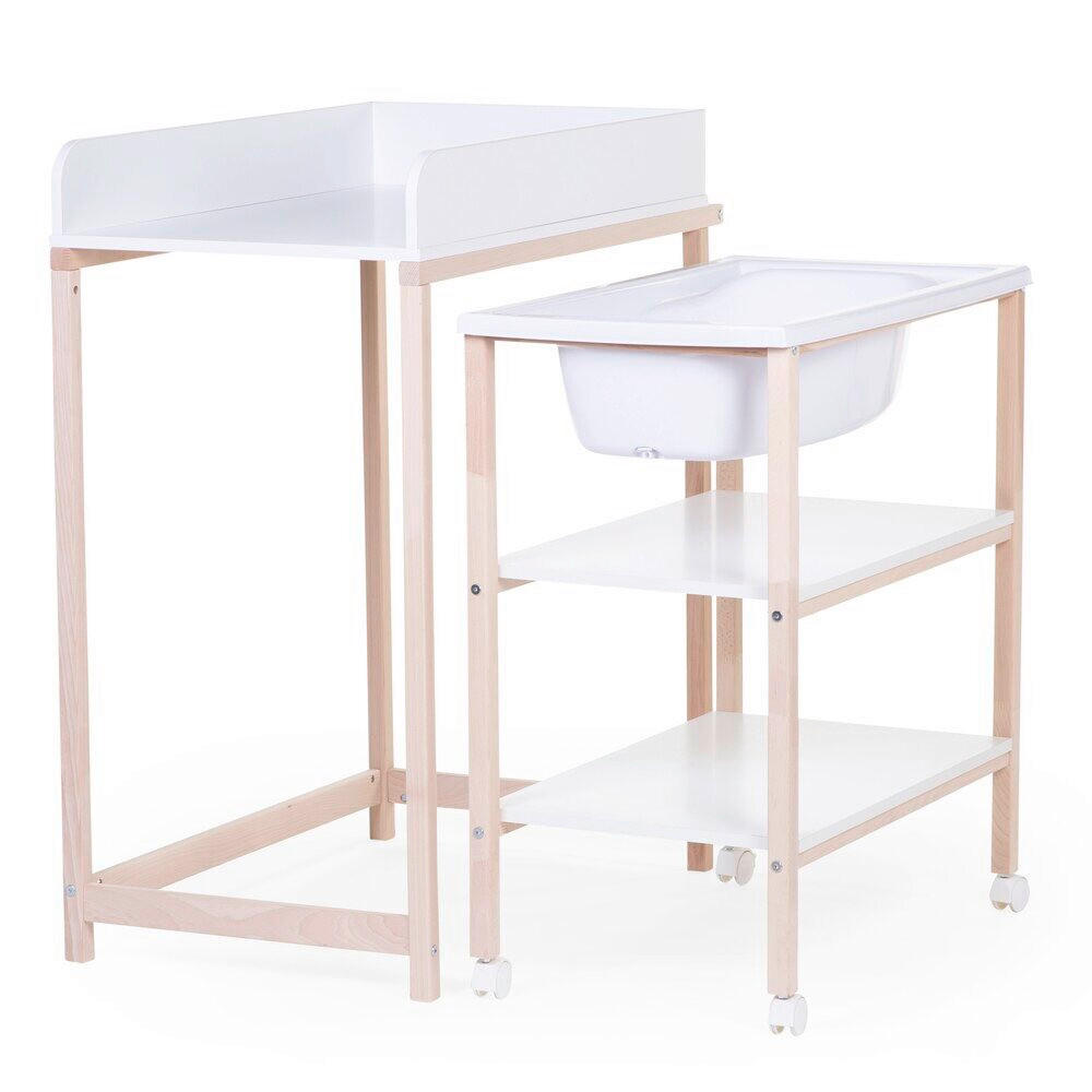WICKELTISCH 2in1 Set Wickeltisch + Badewanne Weiß, Buchefarben - Buchefarben/Weiß, KONVENTIONELL, Holzwerkstoff/Kunststoff (91,5/53,5/106,5cm) - Childhome