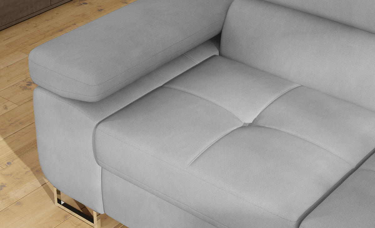 ECKSOFA ANTON Grau Flachgewebe Zierkissen, Bettkasten, Kopfteilverstellung  - Silberfarben/Grau, Design, Textil/Metall (203/272cm) - MID.YOU