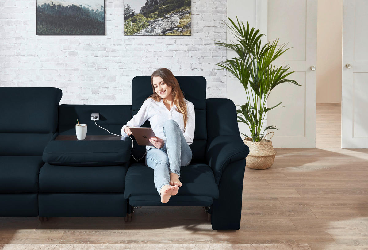 ECKSOFA  in Echtleder Dunkelblau  260/324 cm  - Schwarz/Dunkelblau, KONVENTIONELL, Leder/Kunststoff (260/324cm) - Cantus