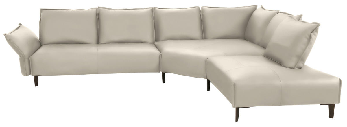 ECKSOFA in Echtleder Hellgrau  - Hellgrau/Schwarz, Design, Leder/Metall (340/272cm) - W.Schillig