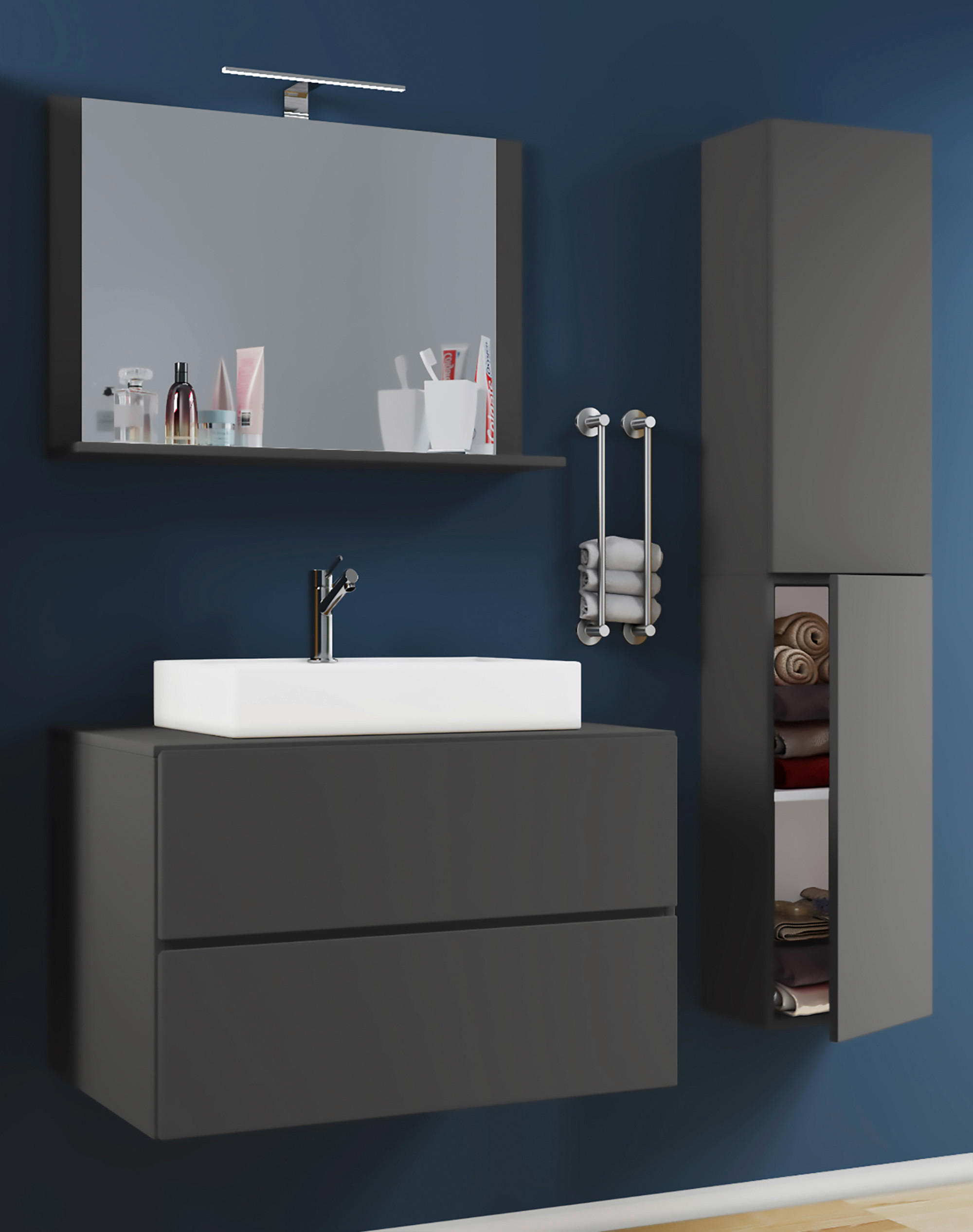 BADEZIMMER 4-teilig  in 114 cm  - Anthrazit/Weiß, MODERN, Glas/Keramik (114cm) - MID.YOU
