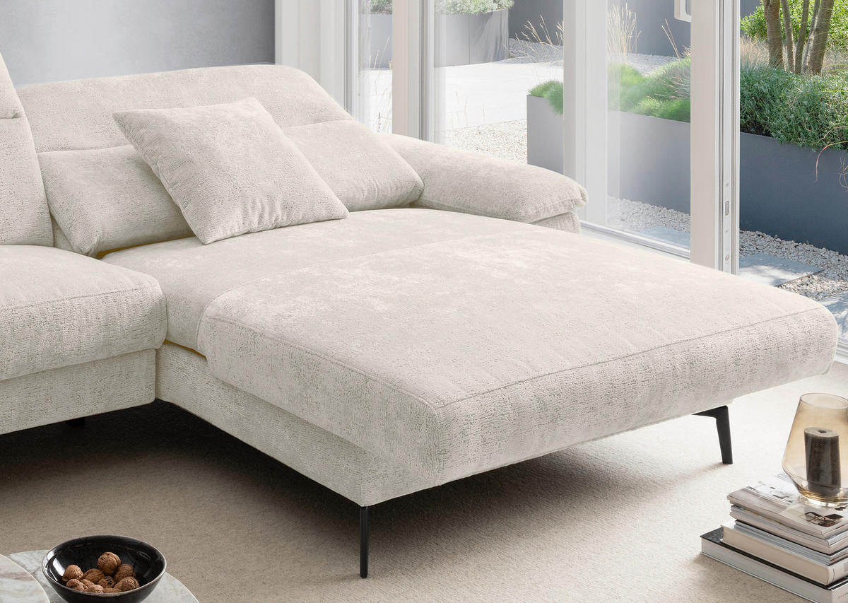 ECKSOFA Chenille Creme  - Creme/Schwarz, Konventionell, Textil/Metall (300/178cm) - Livetastic