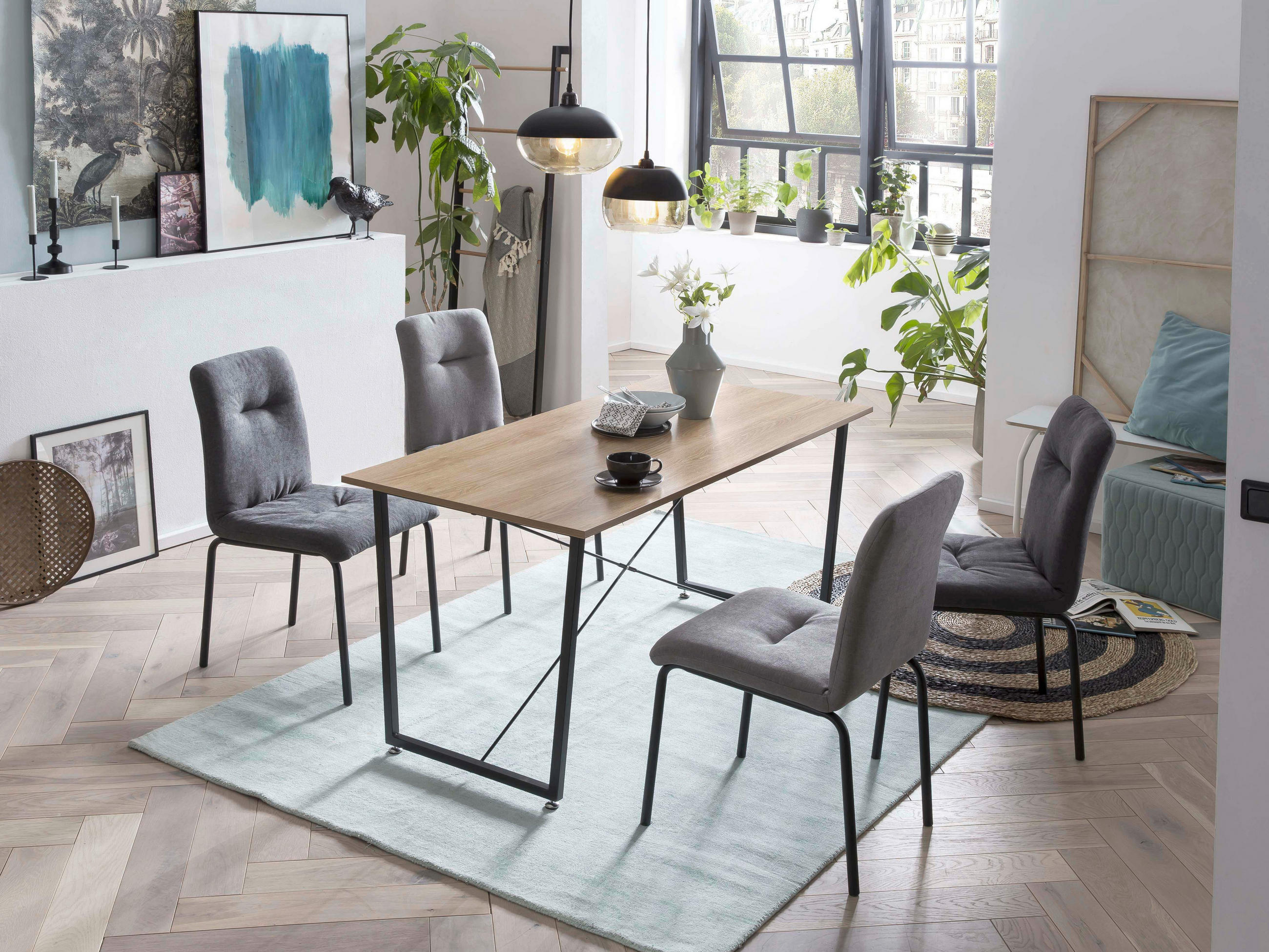 STUHL-SET 2 Stück  in  - Hellgrau/Schwarz, Design, Textil/Metall (44,5/87/55,5cm) - Livetastic