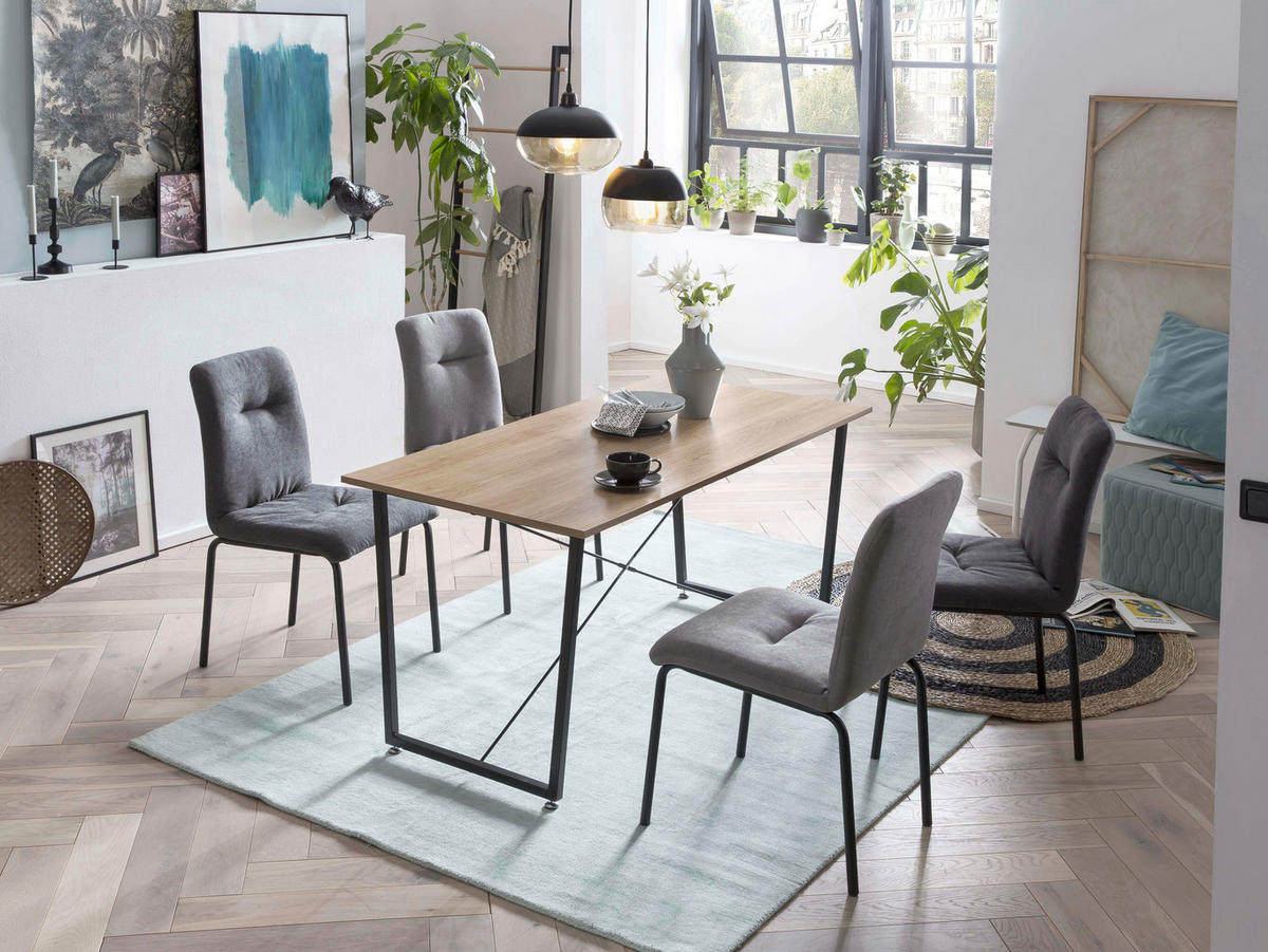 STUHL-SET 2 Stück  in  - Hellgrau/Schwarz, Design, Textil/Metall (44,5/87/55,5cm) - Livetastic