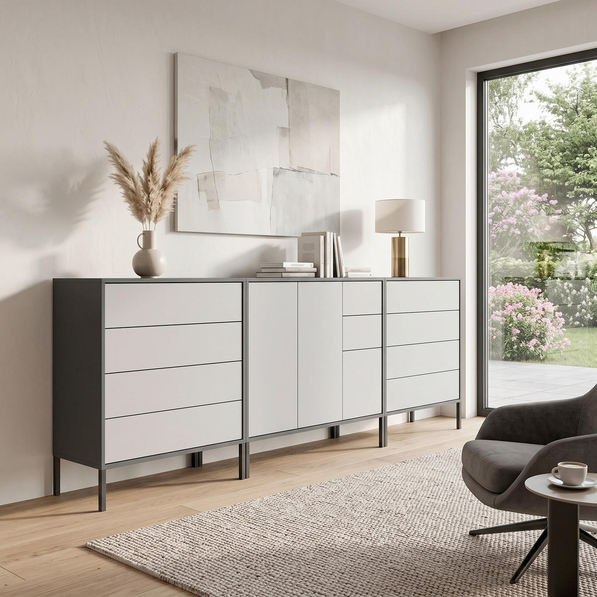 SIDEBOARD  263,5/86/33 cm 10 Schublade(n)  - Anthrazit/Weiß, MODERN, Holzwerkstoff/Metall (263,5/86/33cm) - MID.YOU
