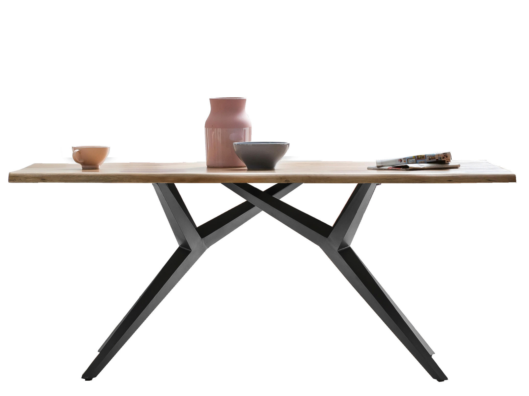 ESSTISCH 200/100/73 cm Echtholz  Holz, Metall rechteckig Naturfarben, Schwarz  - Schwarz/Naturfarben, MODERN, Holz/Metall (200/100/73cm) - MID.YOU
