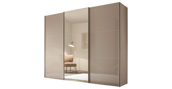 SCHWEBETÜRENSCHRANK 249/222/68 cm 3-türig Alufarben, Sandfarben - Sandfarben/Alufarben, KONVENTIONELL, Glas/Holzwerkstoff (249/222/68cm) - Moderano