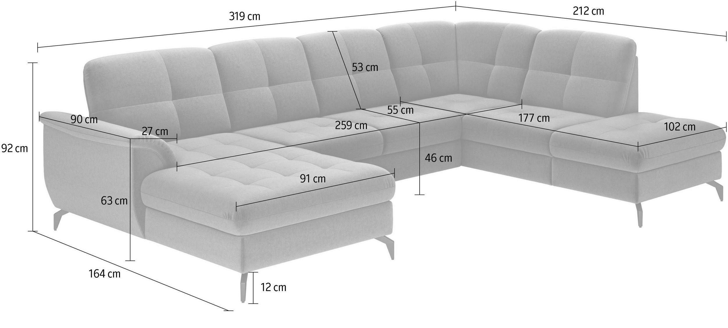 WOHNLANDSCHAFT Rot Kombination Echtleder/Stoff Vliesstoff  - Rot/Schwarz, MODERN, Leder/Textil (164/319/212cm) - Sit & More