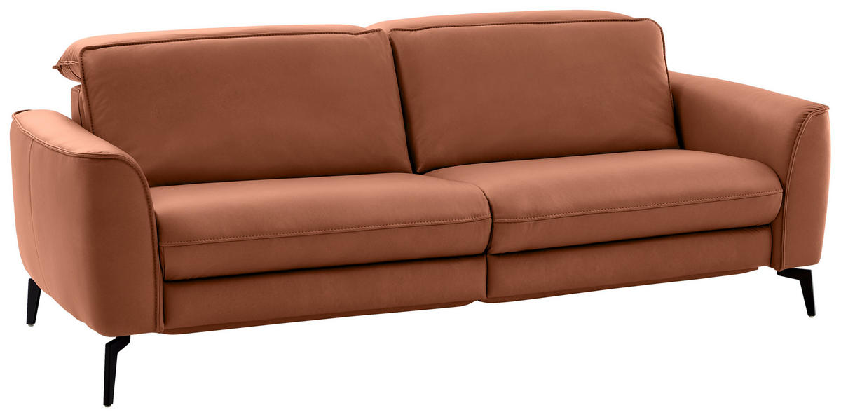3-SITZER-SOFA in Echtleder Cognac  - Cognac/Schwarz, Natur, Leder/Metall (222/81/110cm) - Valdera