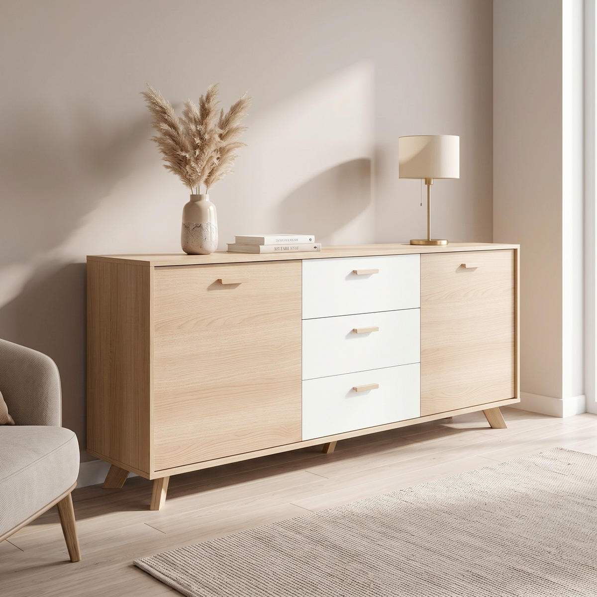 SIDEBOARD  180/72,5/36,5 cm 3 Schublade(n)  - Eiche Bianco/Eichefarben, Design, Holz/Holzwerkstoff (180/72,5/36,5cm) - MID.YOU