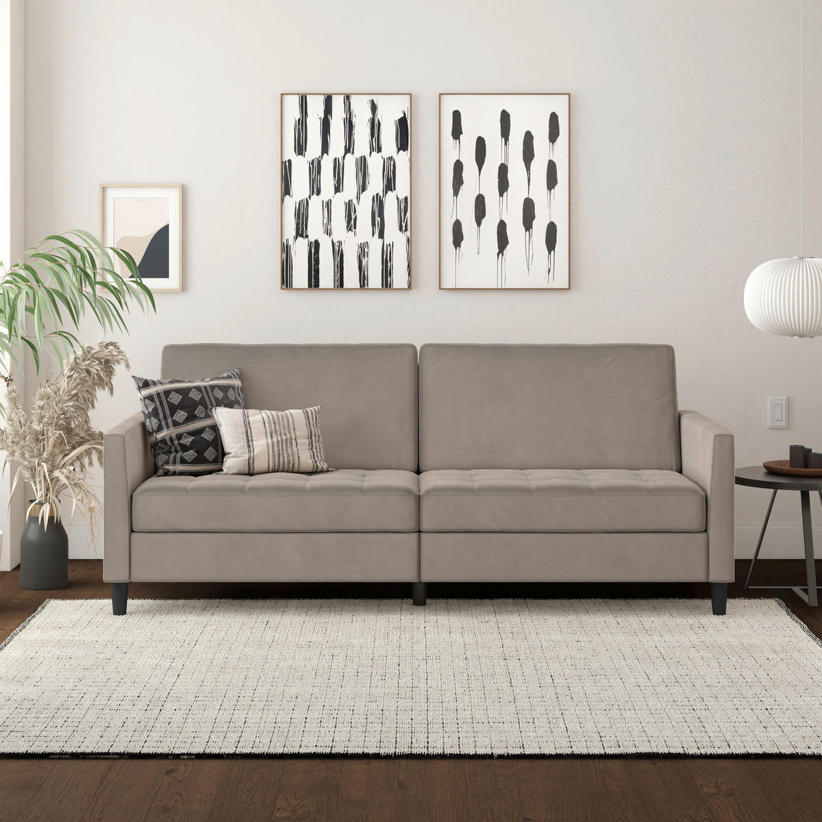SCHLAFSOFA Velours Taupe  - Taupe/Schwarz, Basics, Kunststoff/Textil (207/86/86cm) - Livetastic