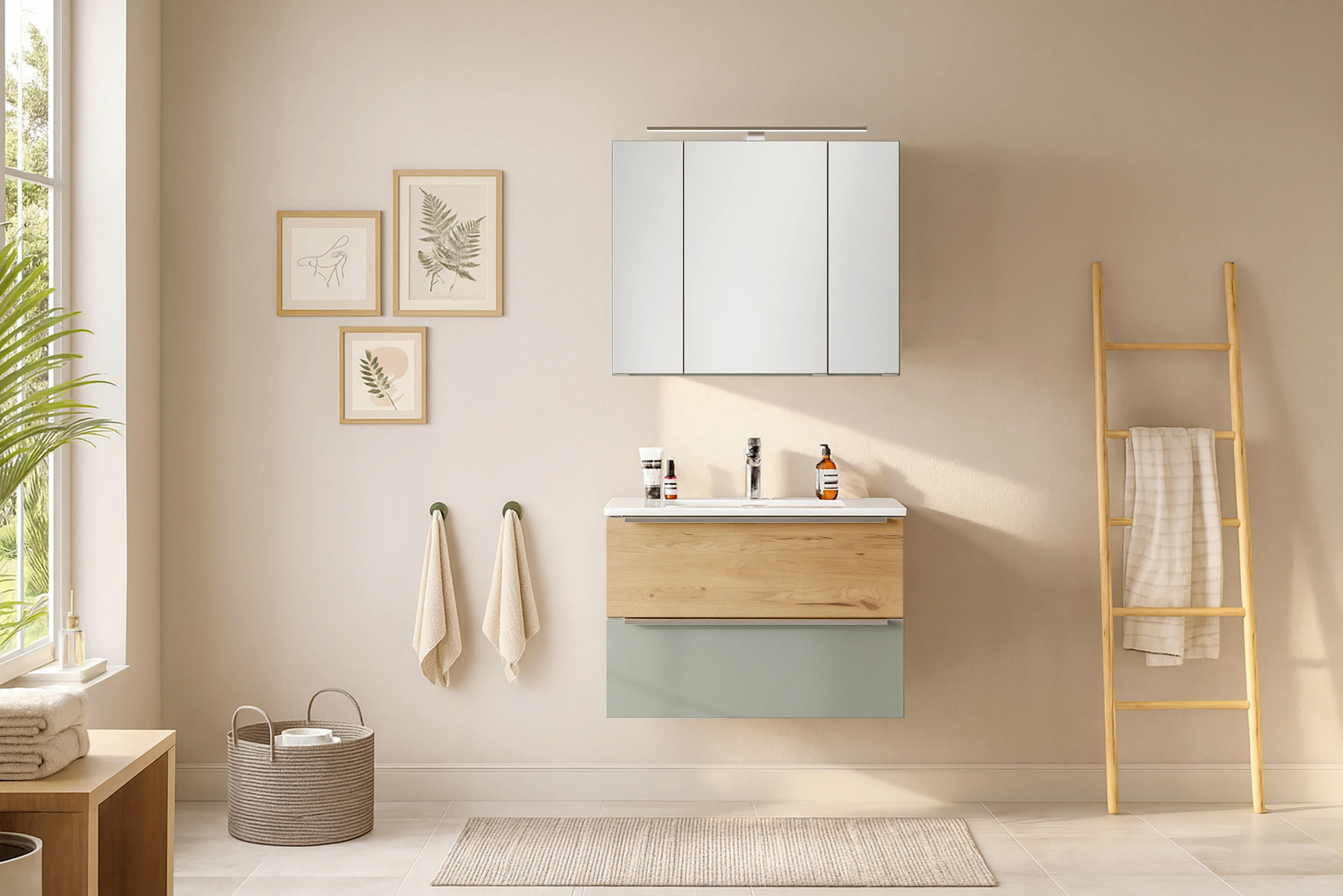 BADEZIMMER 2-teilig  in  - Schilfgrün/Wildeiche, Trend, Glas/Holzwerkstoff (80/200/47cm) - Held