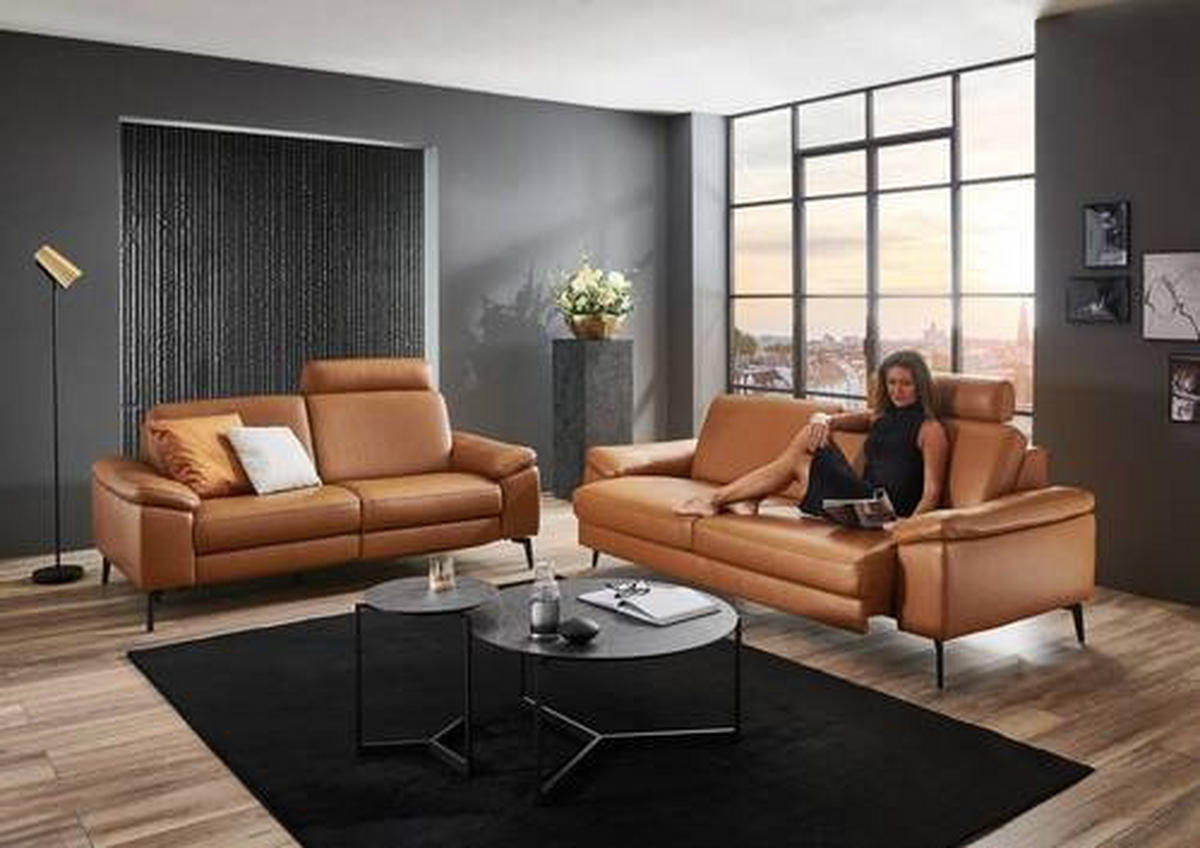 3-SITZER-SOFA in Echtleder Cognac  - Cognac/Schwarz, Design, Leder/Metall (224/88/100cm) - Valdera
