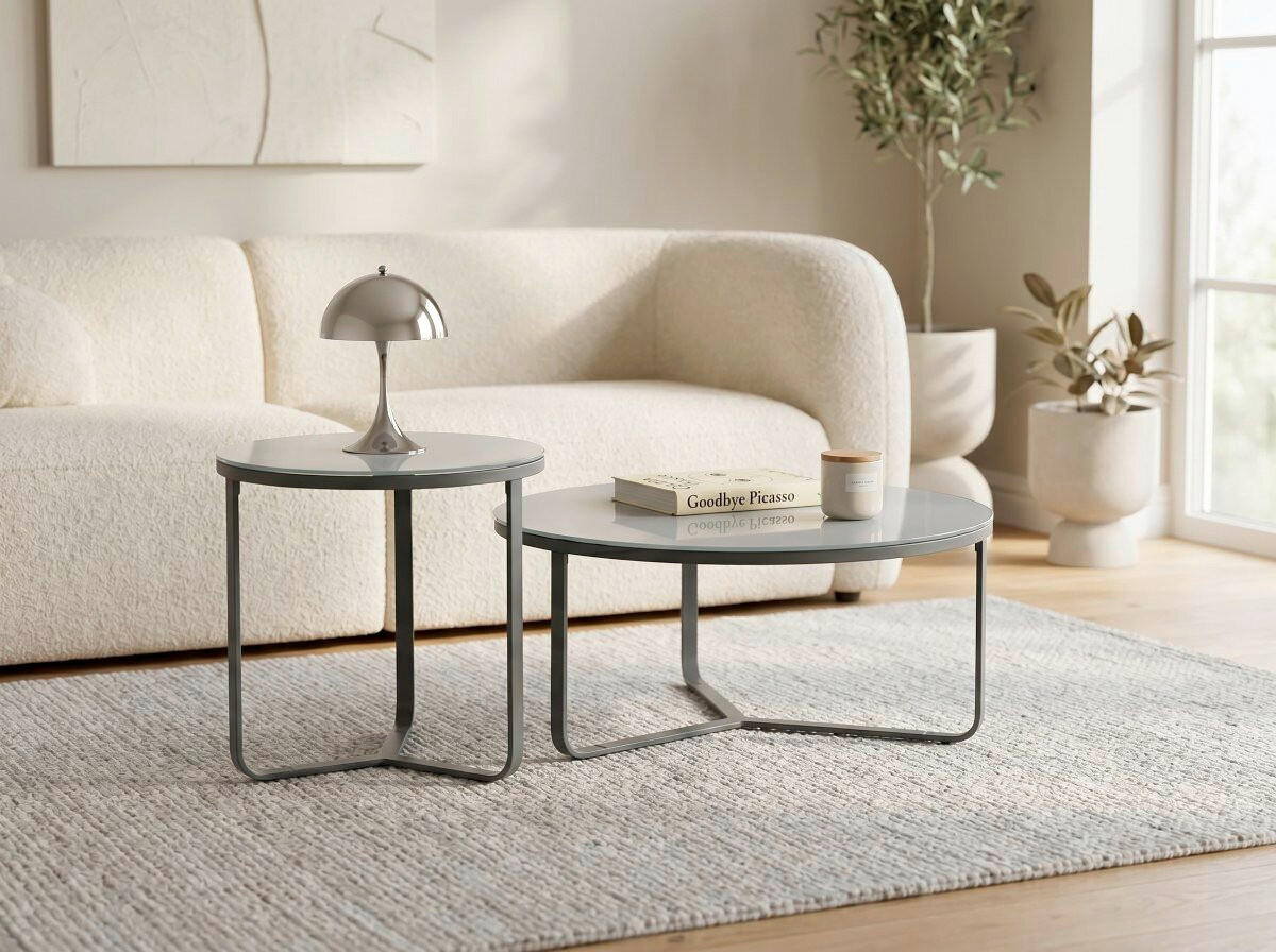 COUCHTISCH Sicherheitsglas 80/80/35 cm rund Grau  - Grau, Design, Glas/Metall (80/80/35cm) - Xora
