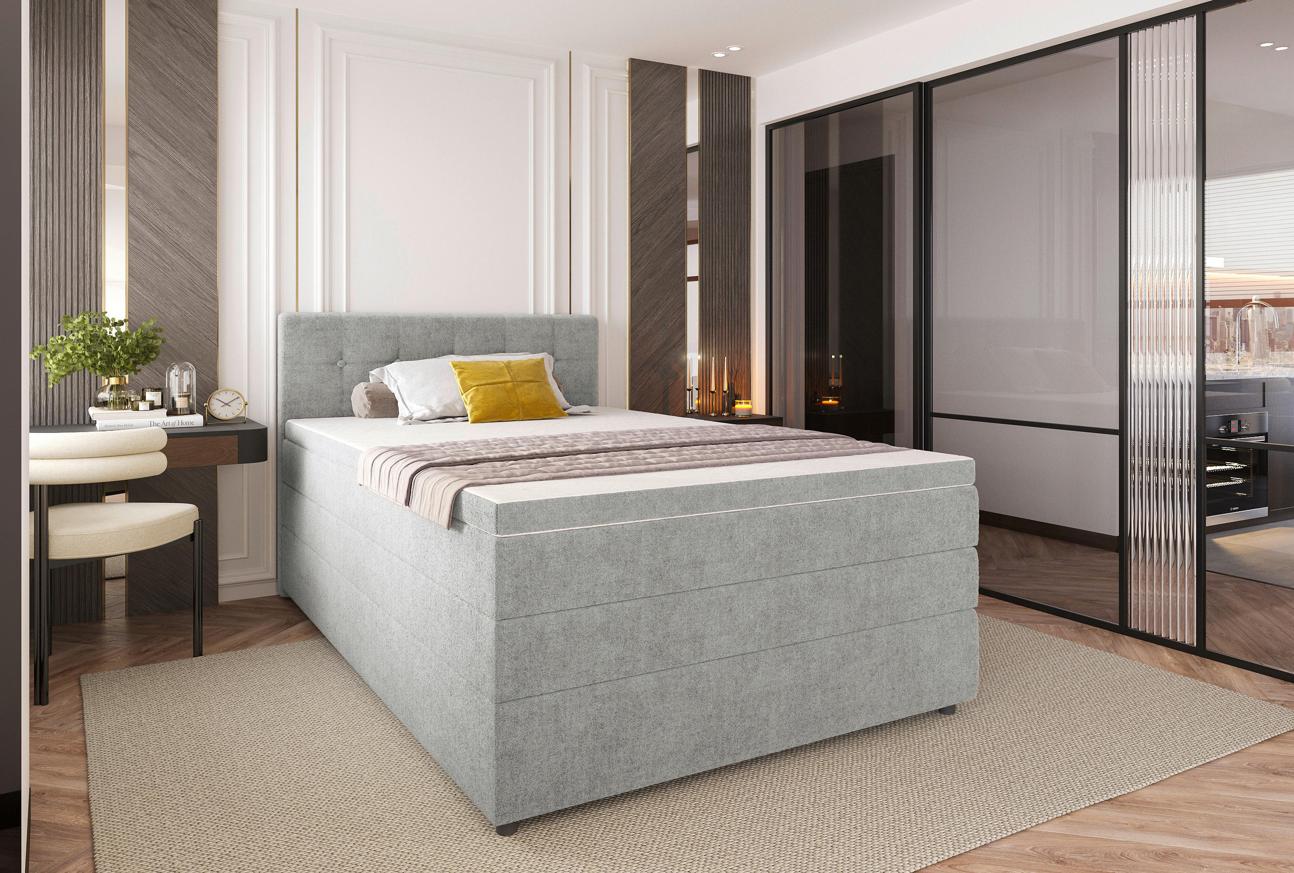 BOXSPRINGBETT 120/200 cm  in Hellgrau  - Hellgrau/Schwarz, KONVENTIONELL, Kunststoff/Textil (120/200cm) - Carryhome
