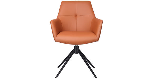 ARMLEHNSTUHL in Eisen Echtleder pigmentiert - Cognac/Schwarz, KONVENTIONELL, Leder/Metall (59,5/87,5/63cm) - Novel