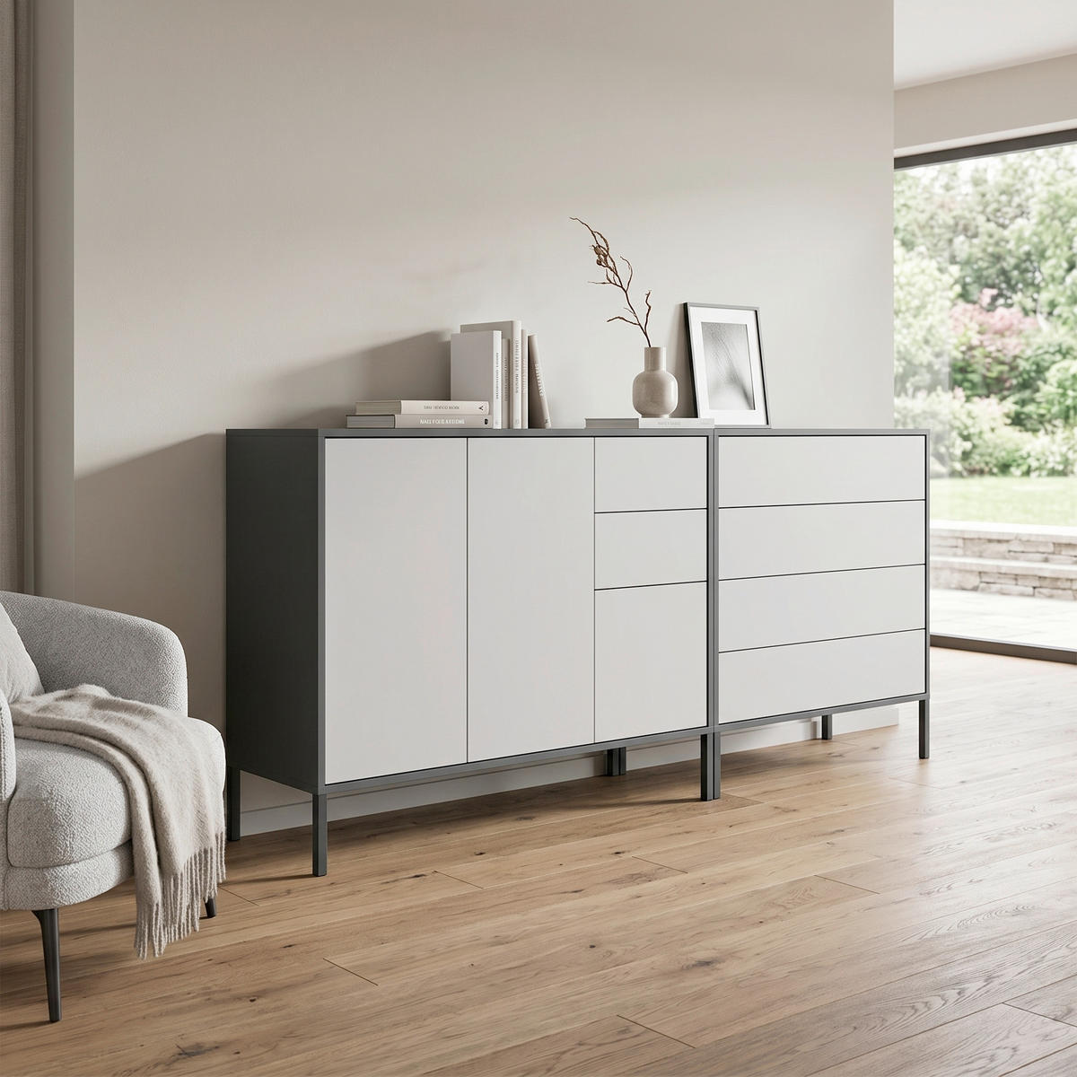 SIDEBOARD  184,5/86/33 cm 6 Schublade(n)  - Anthrazit/Weiß, MODERN, Holzwerkstoff (184,5/86/33cm) - MID.YOU