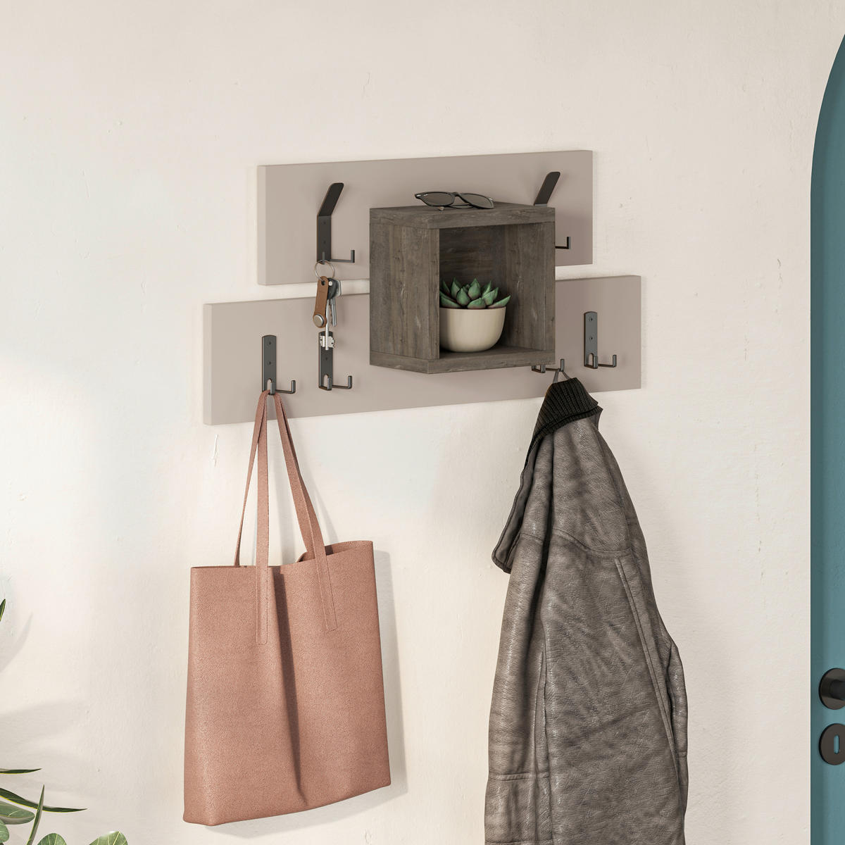 WANDGARDEROBE  in Dunkelbraun, Mokka  - Dunkelbraun/Mokka, Design, Holzwerkstoff/Metall (68/32/13cm) - Livetastic