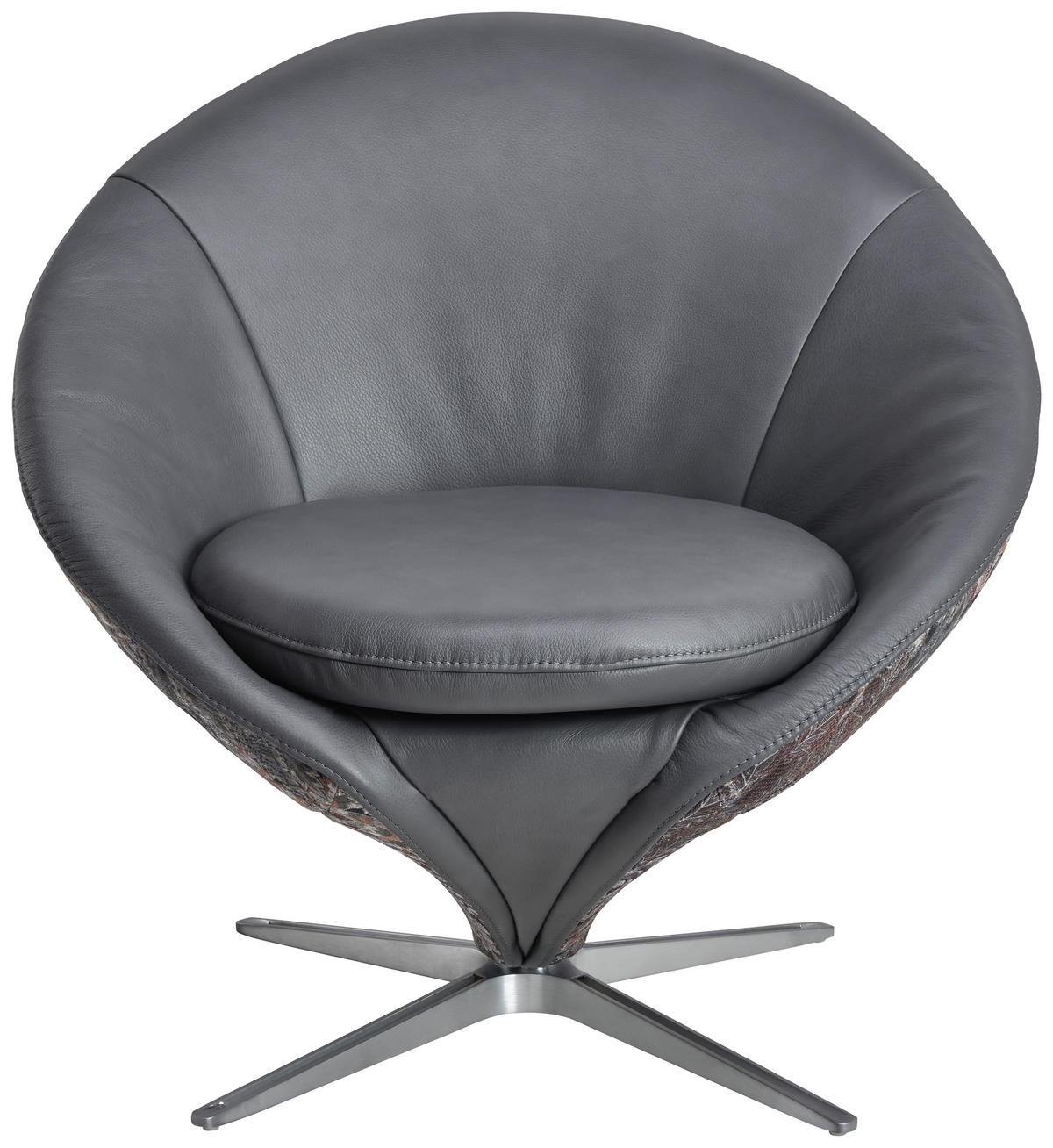 SESSEL in Jacquard Kombination Echtleder/Stoff Grau  - Grau/Nickelfarben, Design, Leder/Textil (84/81/79cm) - Koinor