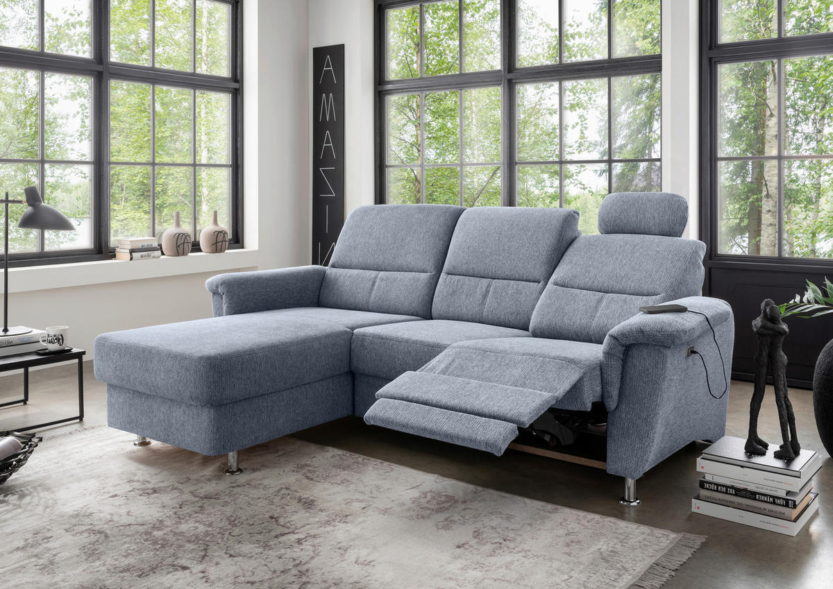 ECKSOFA in Chenille Hellblau  - Chromfarben/Hellblau, Modern, Textil/Metall (165/231cm) - Livetastic