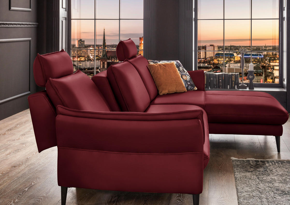 ECKSOFA in Echtleder Rot  - Rot/Schwarz, Design, Leder/Metall (334/172cm) - Hukla