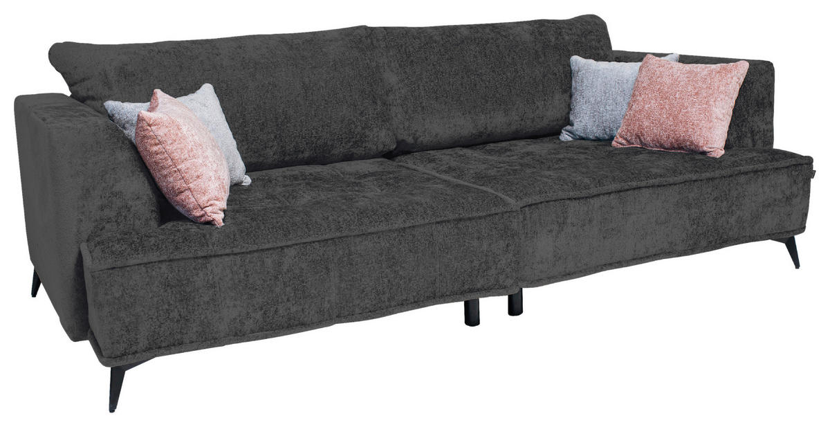 BIGSOFA in Chenille Anthrazit  - Anthrazit/Hellgrau, Design, Textil/Metall (250/90/120cm) - home24