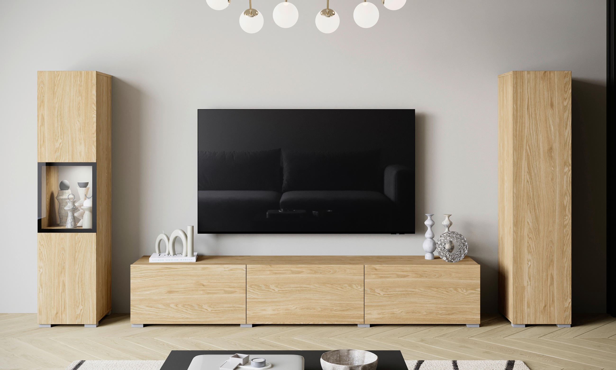 Ansamblu Mobilier Camera De Z, 3 piese, culoare lemn stejar, 240/130/31 cm