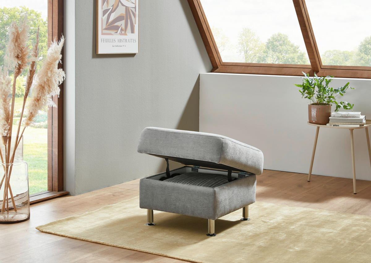 HOCKER in Textil Grau  - Alufarben/Grau, KONVENTIONELL, Textil/Metall (60/46/60cm) - Beldomo Comfort