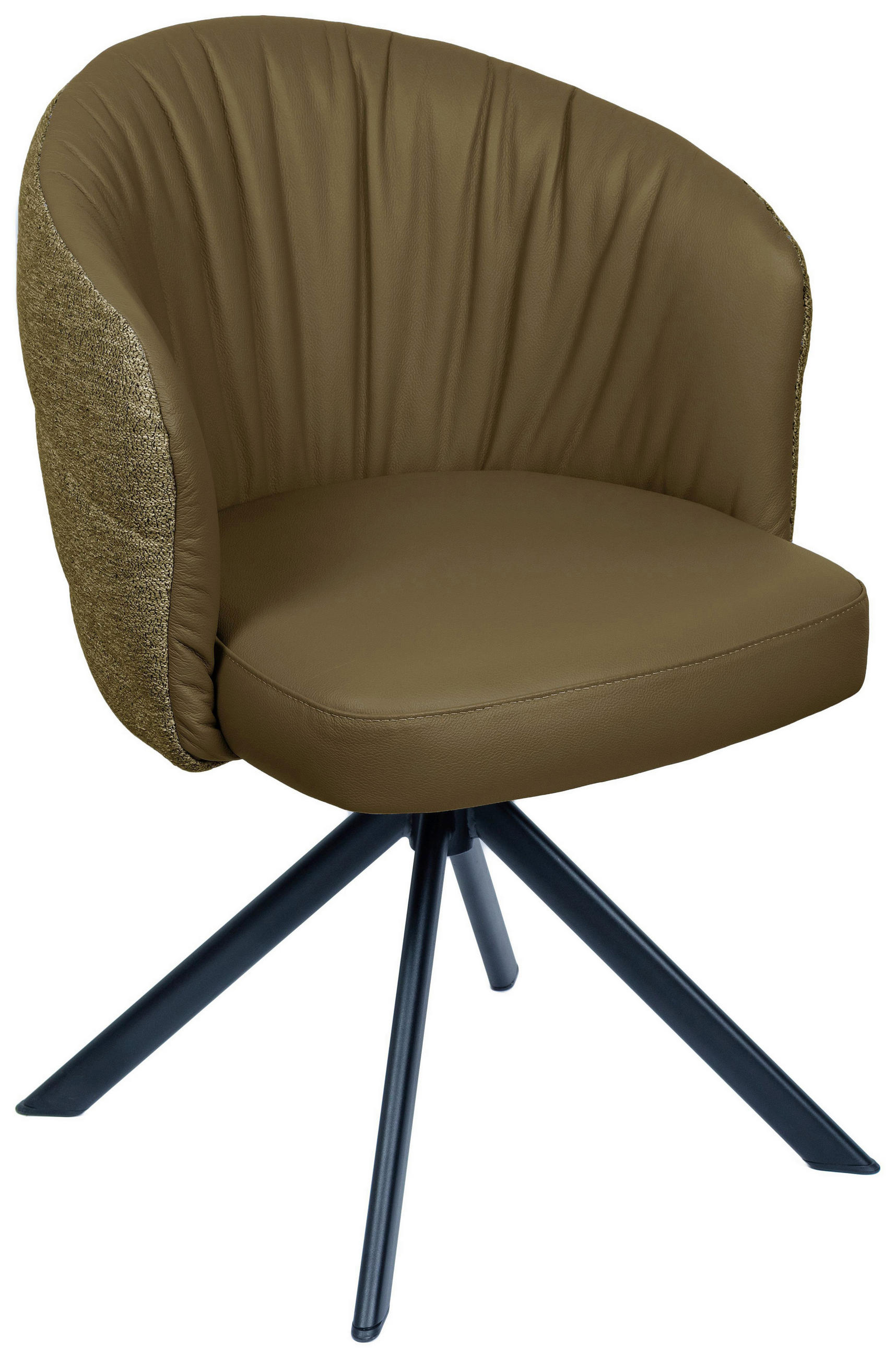 ARMLEHNSTUHL  automatische Rückholfunktion, Sitzfläche 320° drehbar Webstoff Echtleder  - Schwarz/Olivgrün, Design, Leder/Textil (59/82/62cm) - Novel